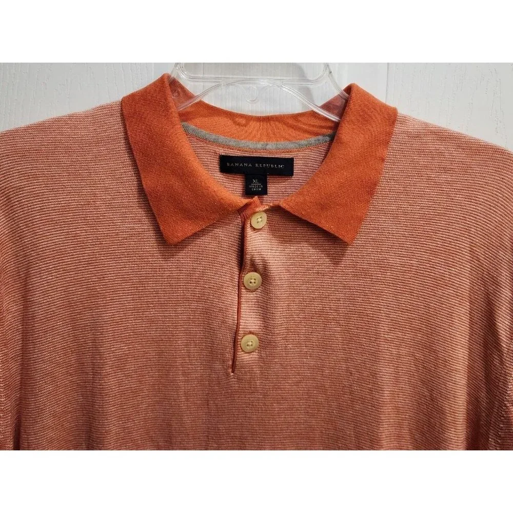 Banana Republic Heather Orange Silk Cotton Blend Short Sleeve Polo Shirt Size XL